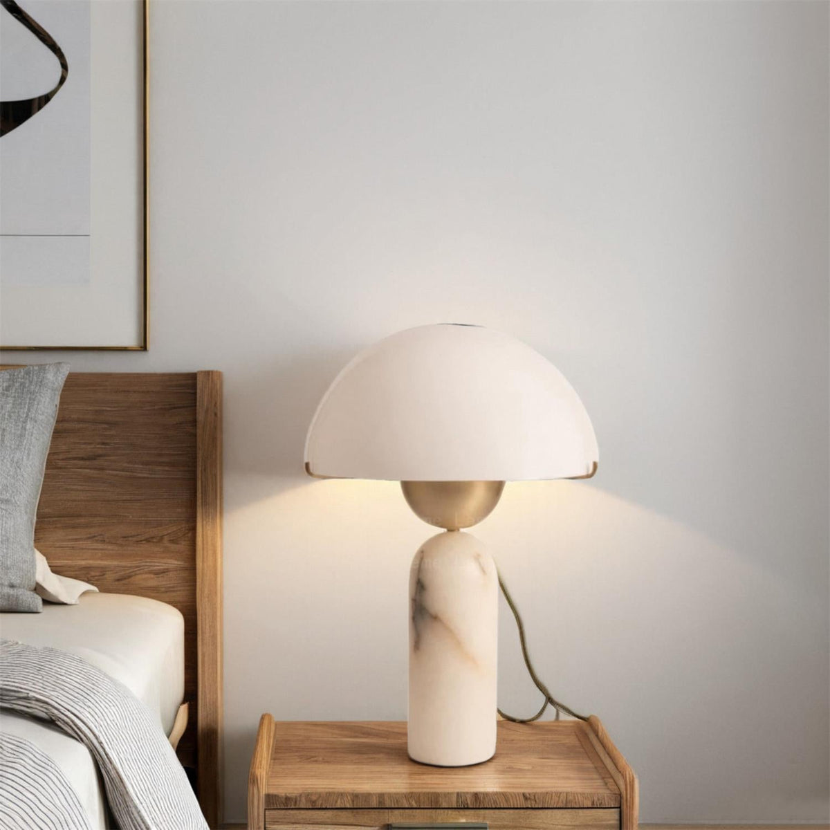 Lámpara de mesa de piedra natural Cupelia en un salón acogedor – imagen 16