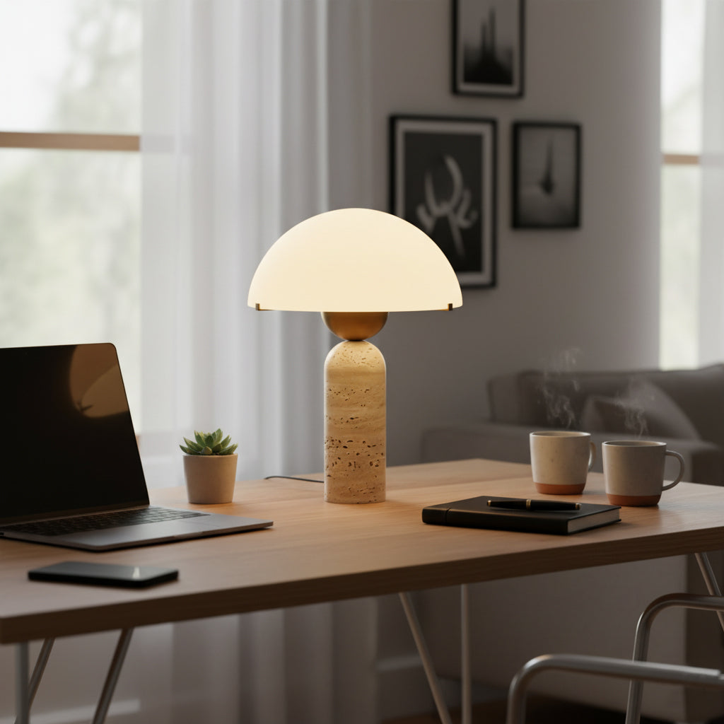 Lámpara de mesa de piedra natural Cupelia en un salón acogedor – imagen 14