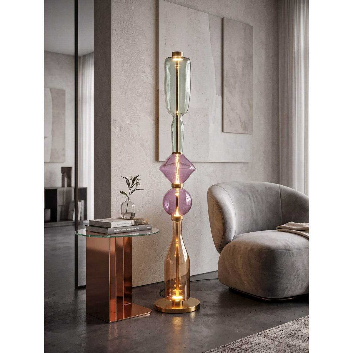 Lámpara de pie de cristal soplado Vidarela en un salón elegante – imagen 14