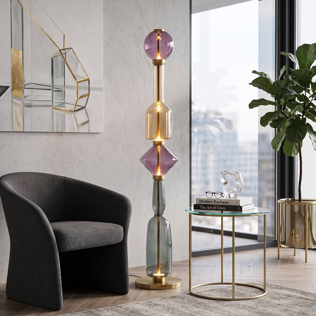 Lámpara de pie de cristal soplado Vidarela en un salón elegante – imagen 7