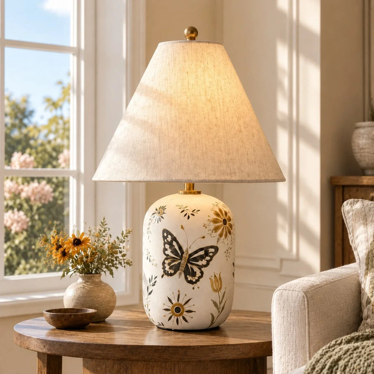 Lámpara de mesa de cerámica Barrela – blanca con mariposas