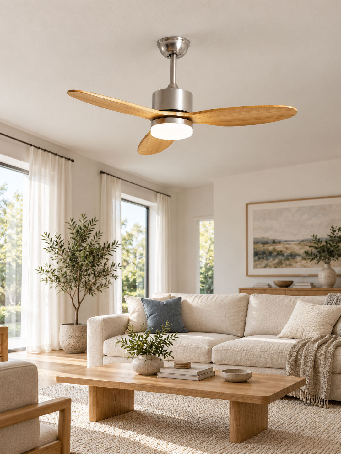 Ventilador de techo con luz Estelia en un salón moderno – imagen 4