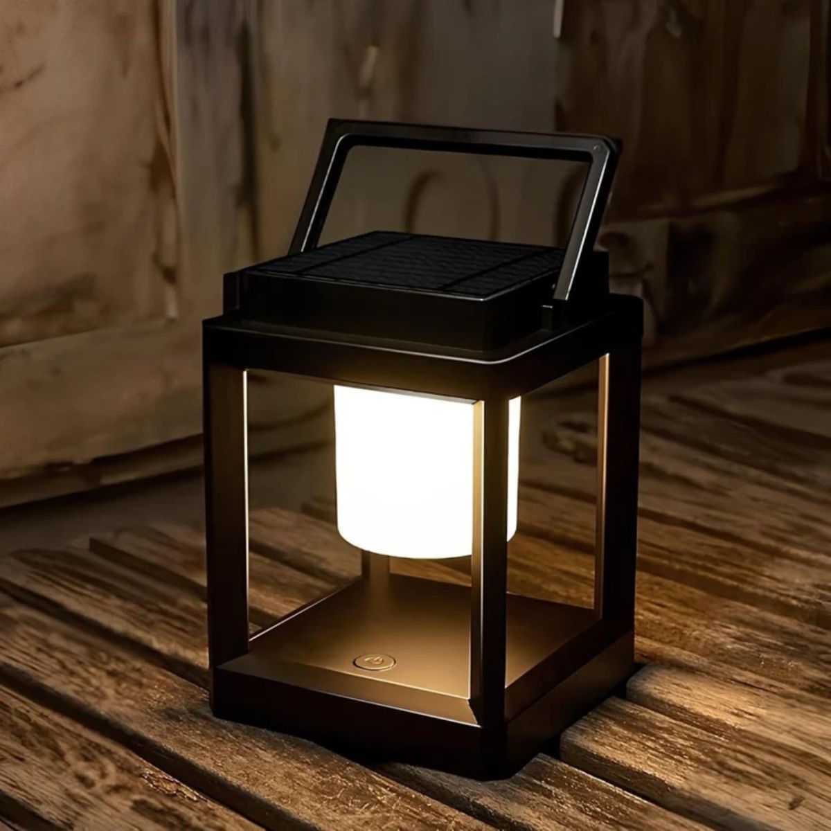 Farol solar LED portátil Jolena – detalle del panel solar en la tapa