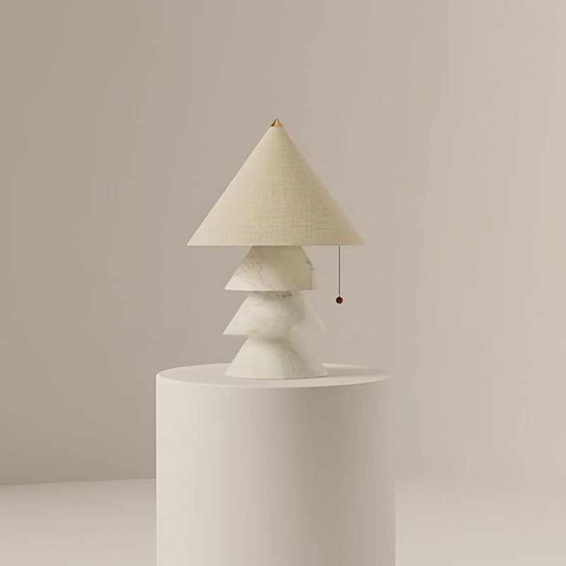 Lámpara de mesa de mármol Zigura – en blanco con pantalla beige