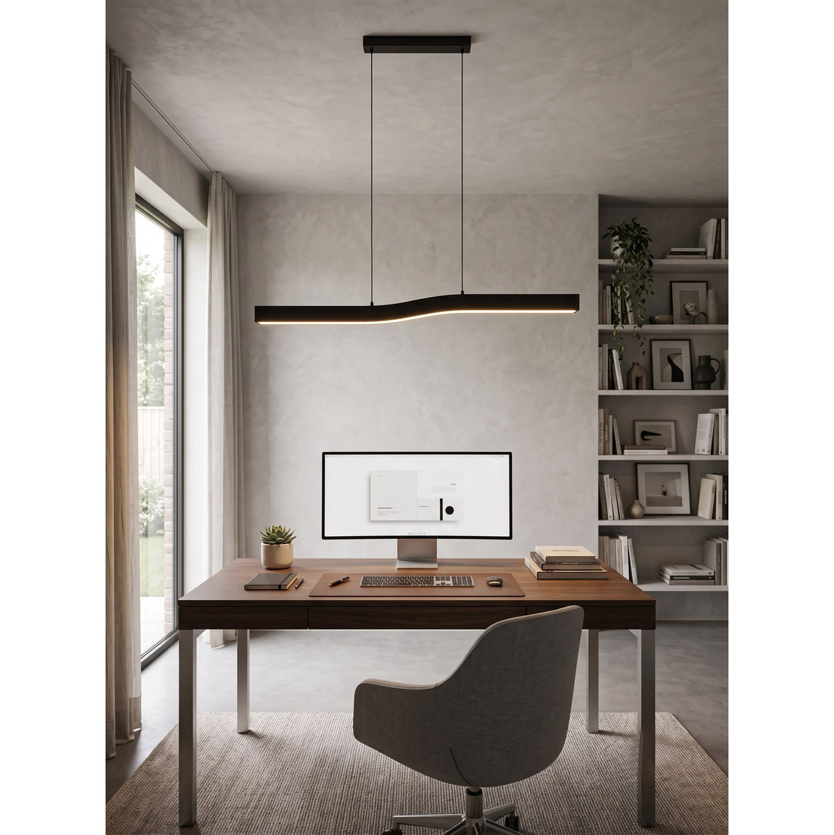 Lámpara colgante lineal LED Brisaro sobre una mesa de comedor – imagen 13