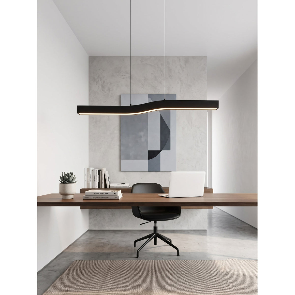 Lámpara colgante lineal LED Brisaro sobre una mesa de comedor – imagen 11