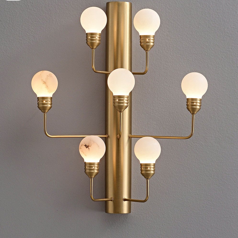 Aplique de pared de globos de alabastro Jirela – vista frontal encendido