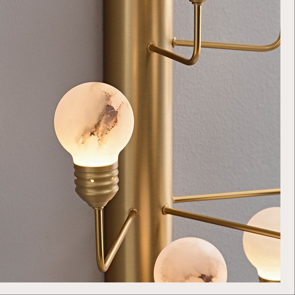 Aplique de pared de globos de alabastro Jirela – detalle del brazo y la piedra