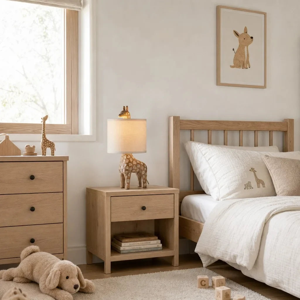 Lámpara de mesa jirafa Altina en un dormitorio acogedor – imagen 7