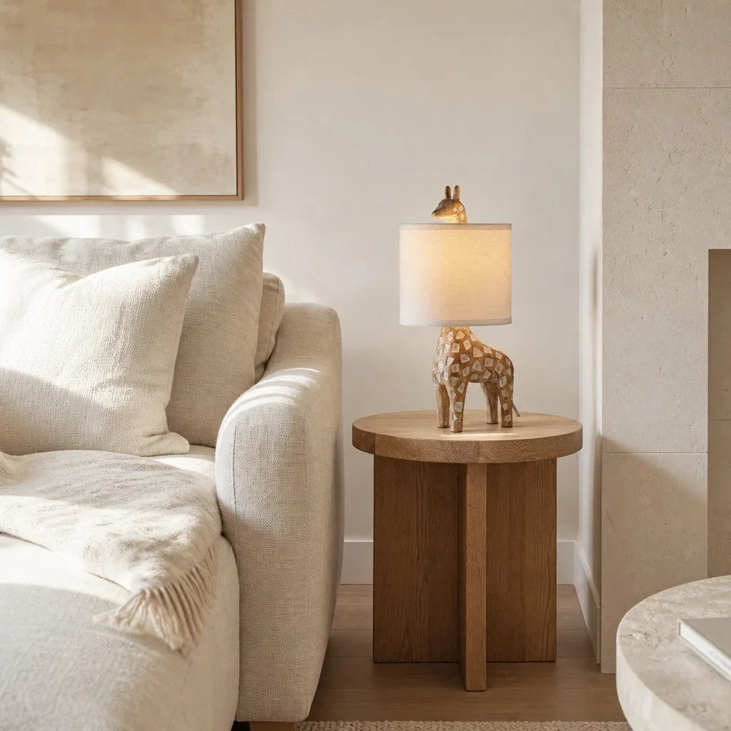Lámpara de mesa jirafa Altina en un dormitorio acogedor – imagen 8