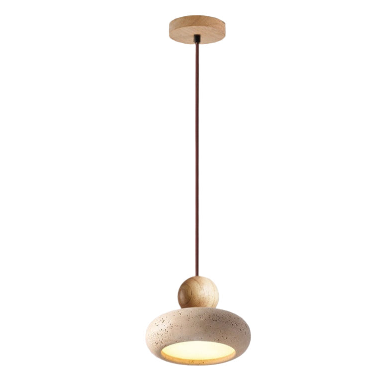 Lámpara colgante de travertino Donela – con madera natural