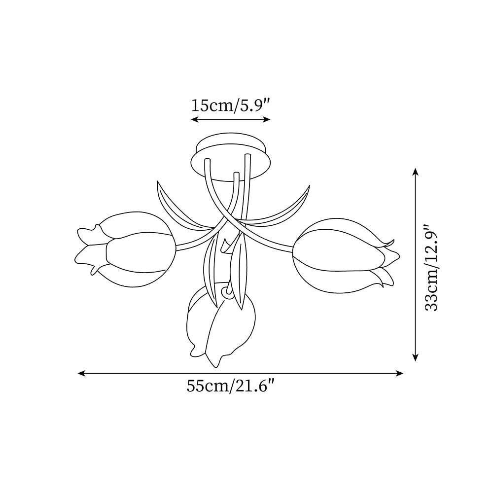 Lámpara de techo de flores Campiña – medidas de la versión de 3 luces