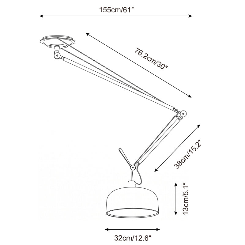 Lámpara colgante con brazo articulado Giraldo – esquema con medidas