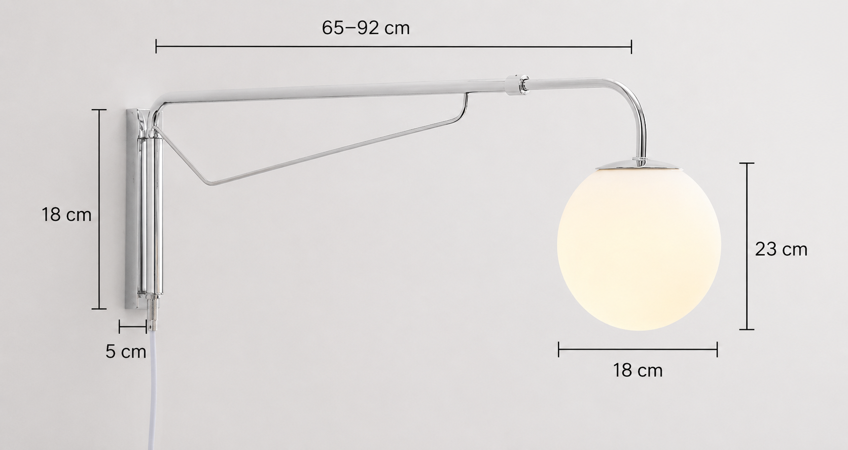 Rovin - Lámpara de Pared - Minimalista con Brazo Ajustable - Difusor Acrílico - Cromo y Blanco