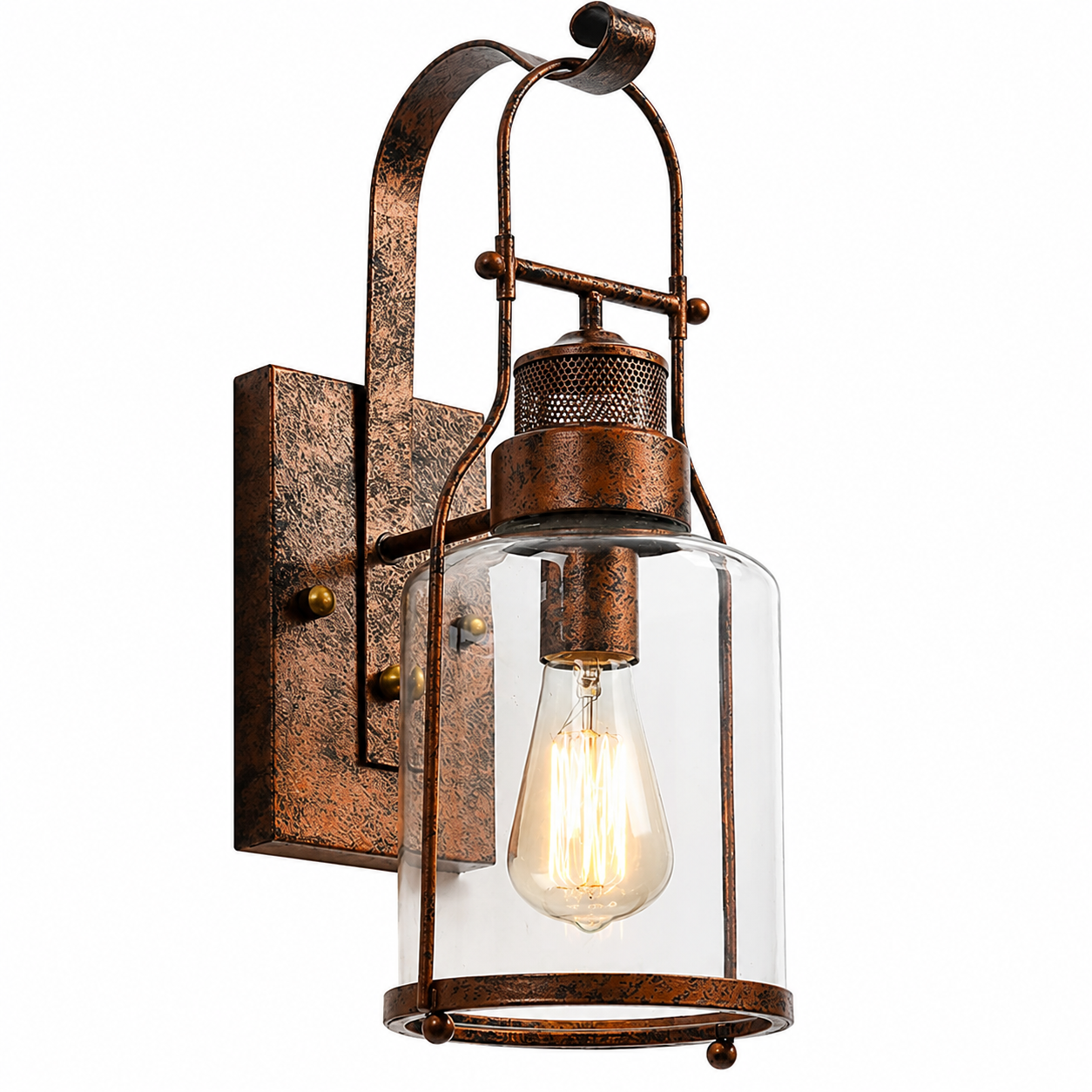 Ferro: Aplique de Pared Vintage Rústico de Metal y Cristal LED