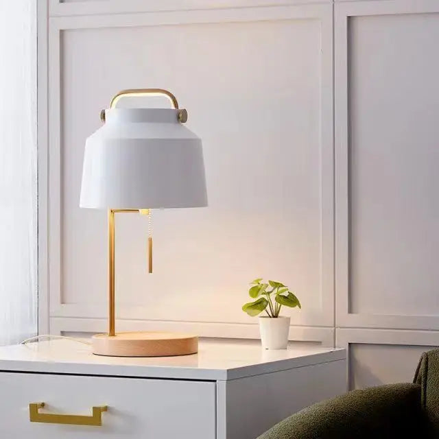 Kimela - Lámpara de Mesita de Noche Pantalla Metálica y Base de Madera