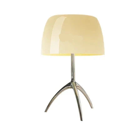 Lámpara de mesa trípode de cristal Kampela – crema con trípode cromo