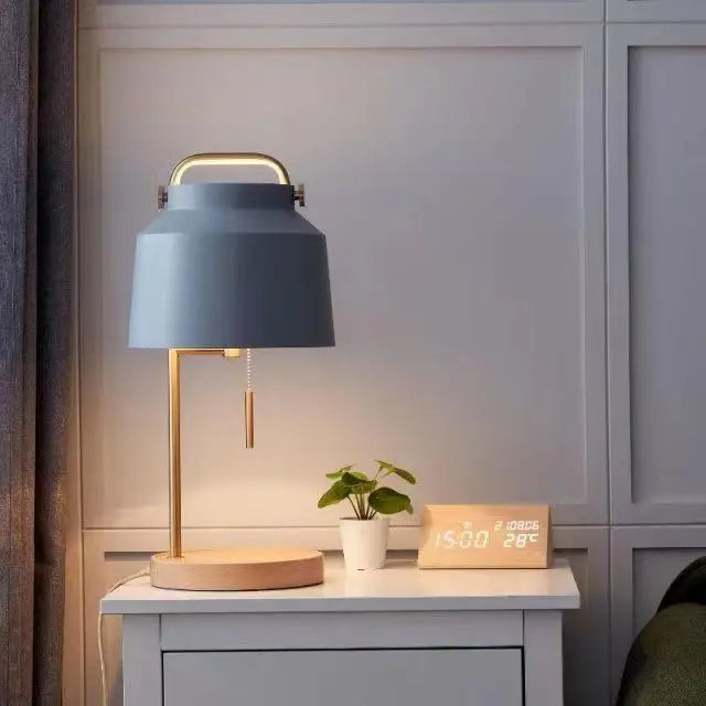 Lámpara de mesita de noche Kimela – pantalla gris azulado