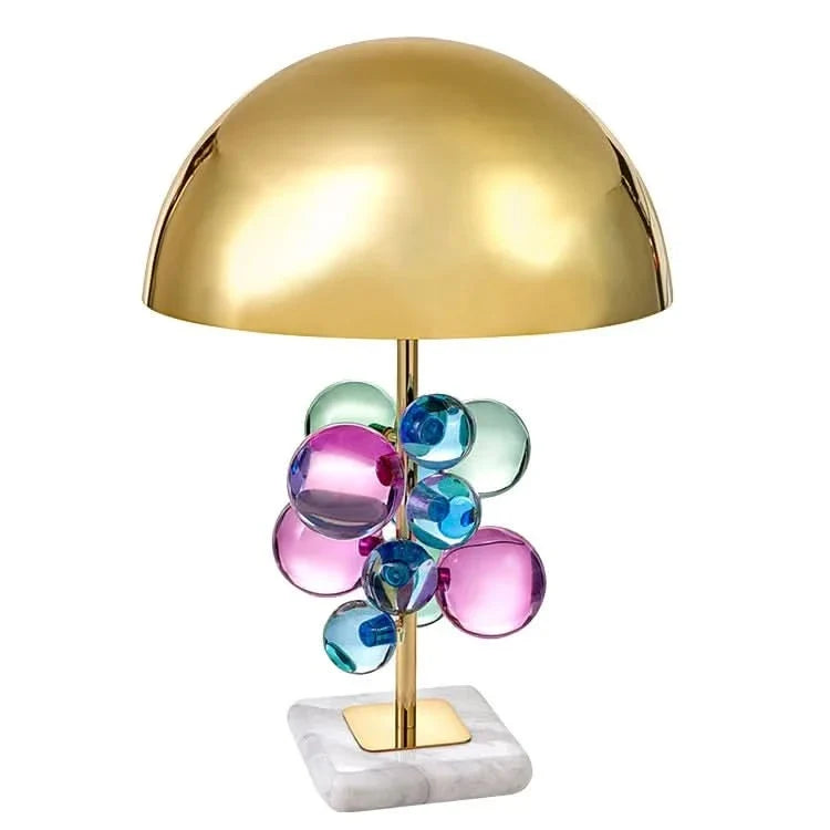 Kanica - Lámpara de Mesa Dorada con Cúpula y Esferas de Vidrio Art Déco