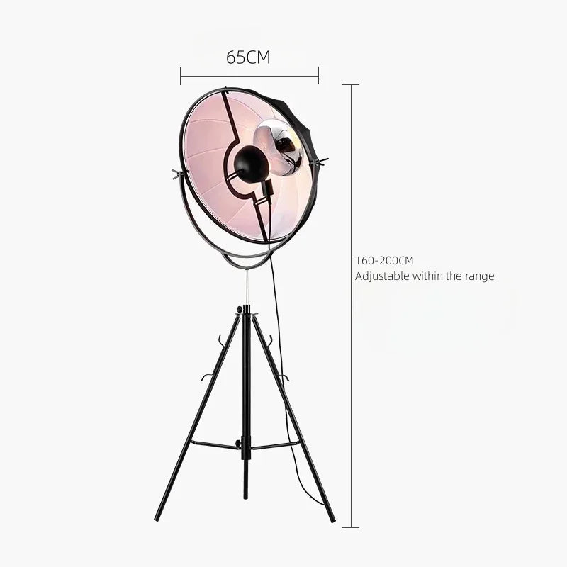 Lámpara de pie trípode Notara con pantalla de tela – medidas: Ø 65 cm y altura de 160 a 200 cm