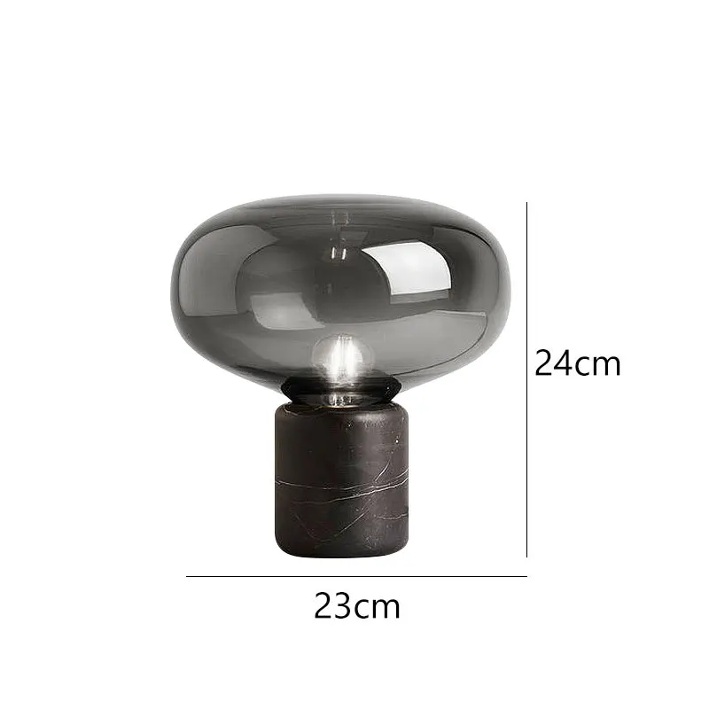 Lámpara de mesa de mármol y cristal Kupola – medidas del modelo Ø 23 cm en gris ahumado