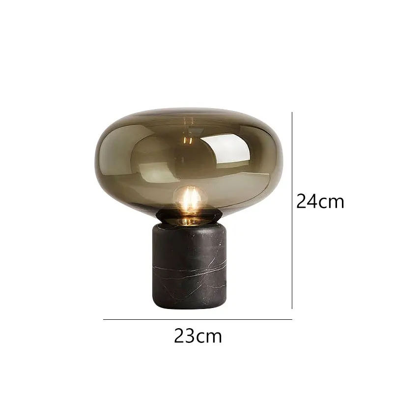 Lámpara de mesa de mármol y cristal Kupola – medidas del modelo Ø 23 cm en ámbar