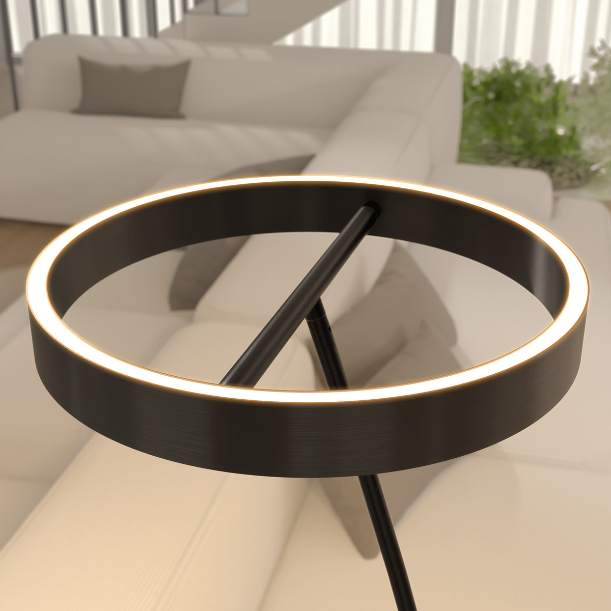 Lámpara de pie LED Rotela – detalle del anillo LED
