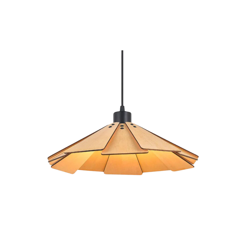 Lámpara colgante de madera Bardela – beige arena con pantalla de pétalos plegados