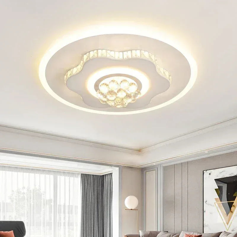 Cristea - Plafón de Techo LED Redondo con Flor Central de Cristal Moderno