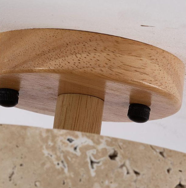 Plafón LED efecto travertino Gavelia – detalle del florón en tono madera