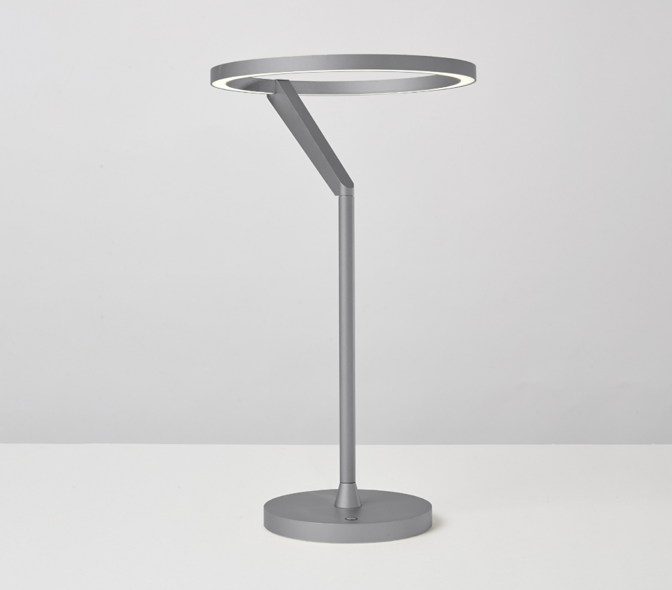 Lámpara de mesa LED con aro de luz Orlena – en titanio