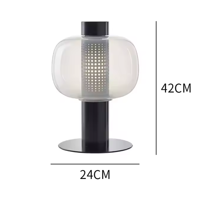 Lámpara de mesa farol de cristal Lamiel – estructura negra con cristal transparente