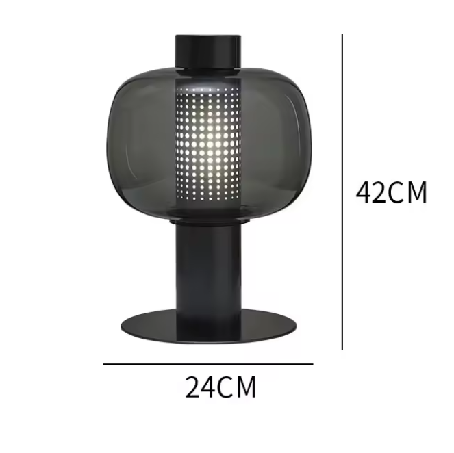 Lámpara de mesa farol de cristal Lamiel – estructura negra con cristal gris ahumado