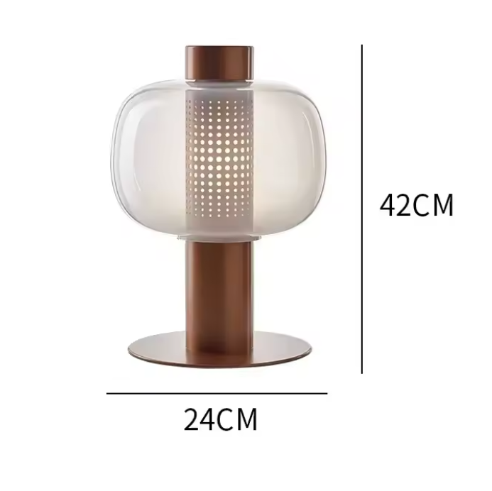Lámpara de mesa farol de cristal Lamiel – estructura marrón con cristal transparente
