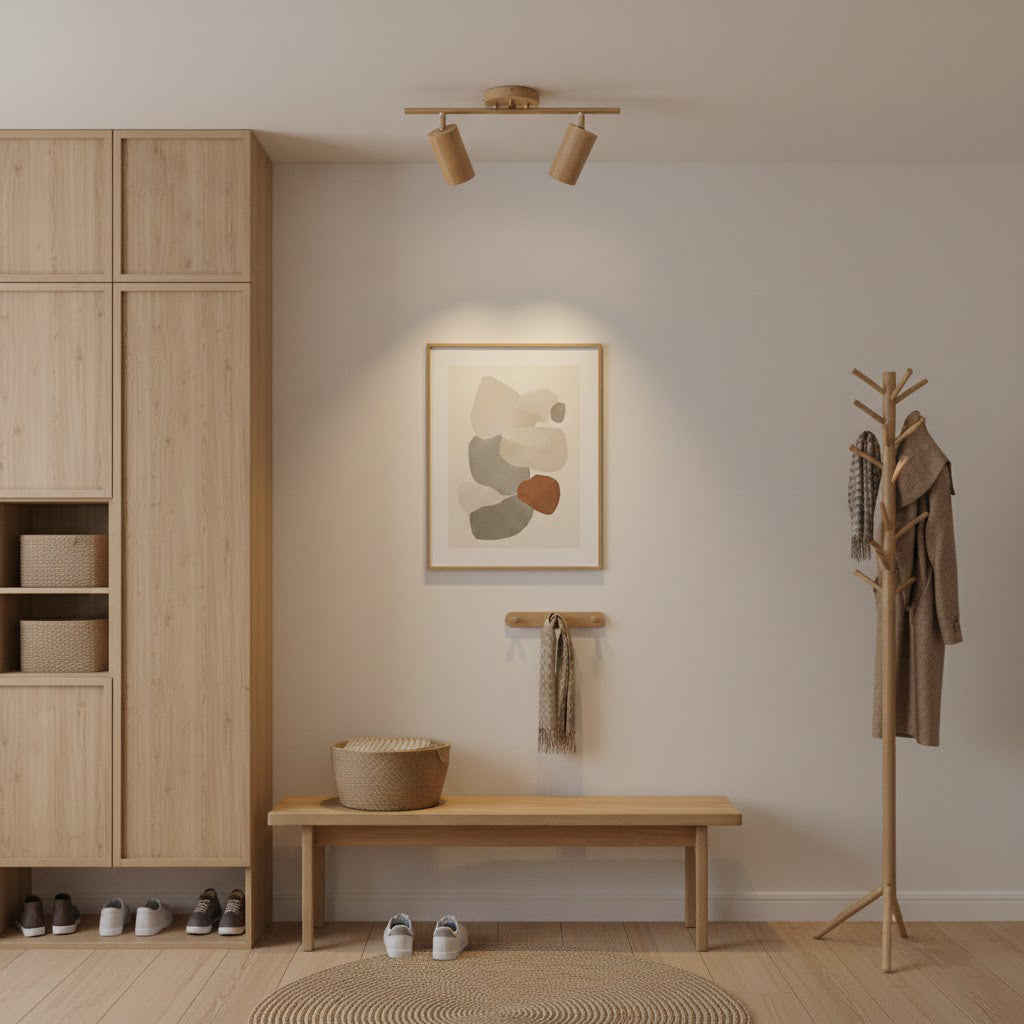 Lámpara de techo de focos de madera Rayuela sobre la encimera de una cocina – imagen 3