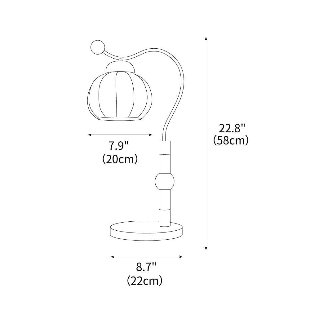 Lámpara de mesa de seda Zapalina – dibujo con medidas de 20 × 58 cm