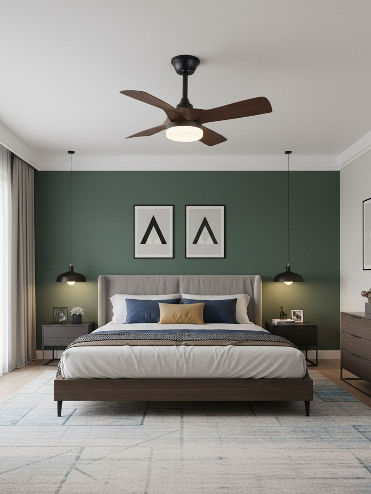 Ventilador de techo con luz Ilenza en un dormitorio acogedor – imagen 3
