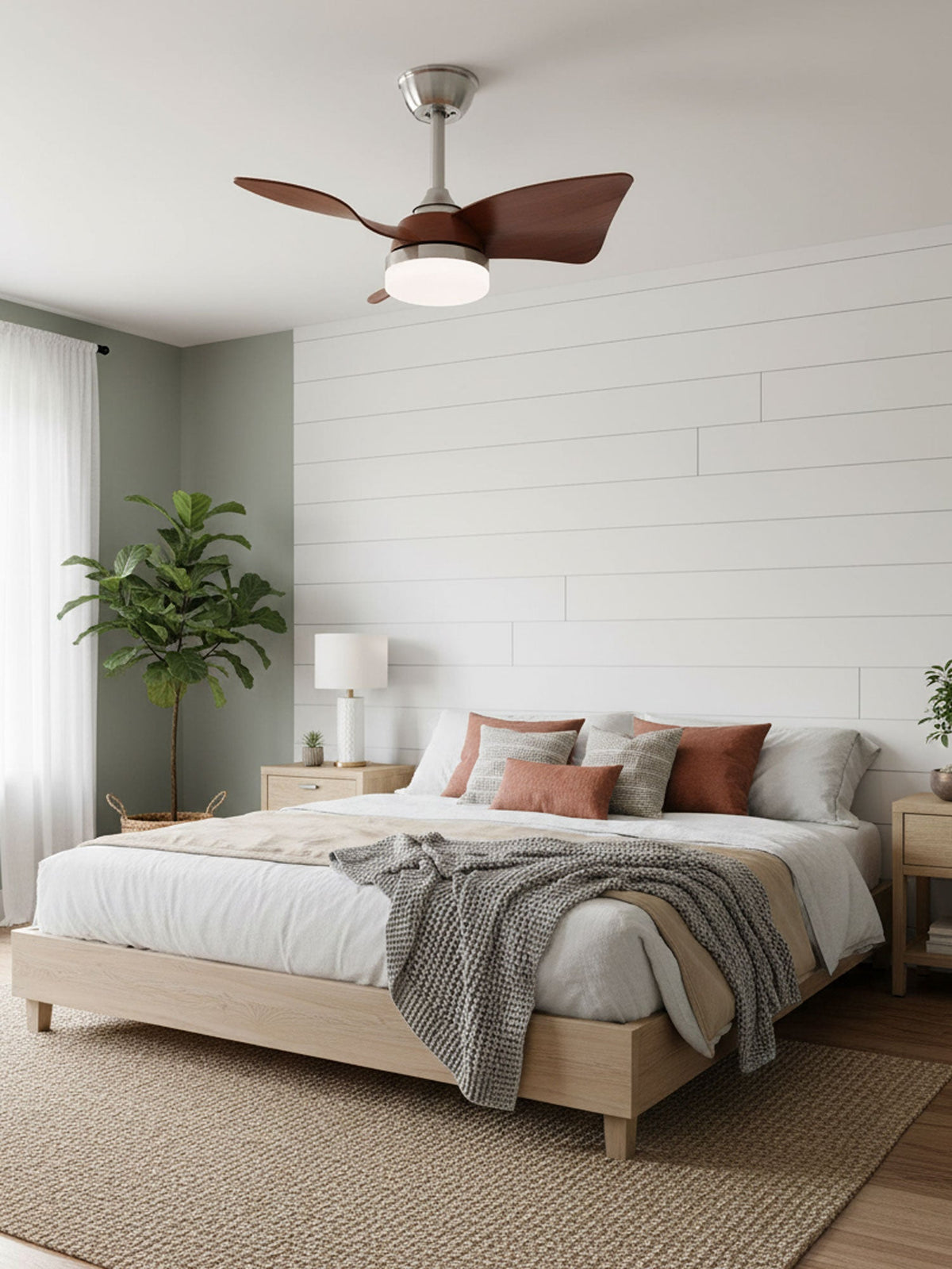Ventilador de techo con luz Ilenza en un dormitorio acogedor – imagen 10