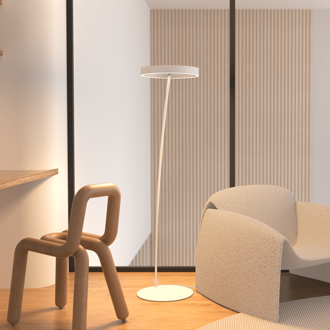 Rotela - Lámpara de Pie LED con Anillo Orientable Regulable y Mando