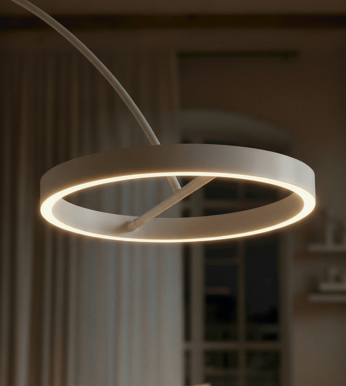 Lámpara de pie de arco LED Ruvela en un salón luminoso – imagen 19