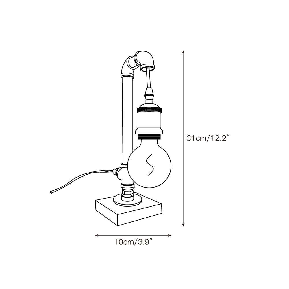 Lámpara de mesa industrial Tuvero – medidas de la versión de 1 luz