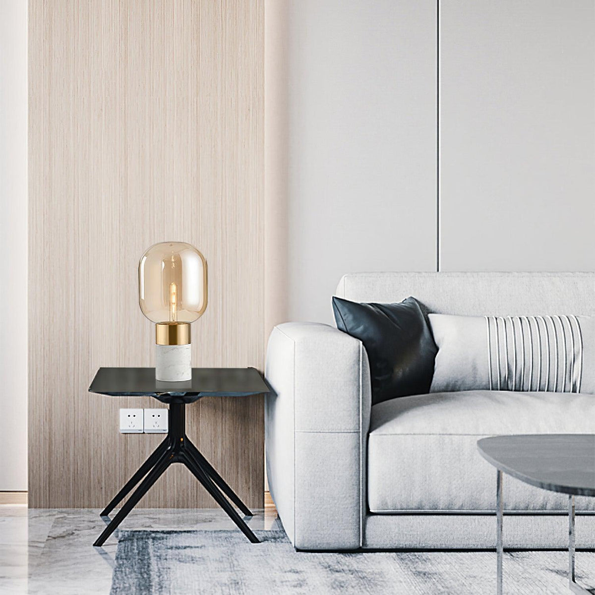 Lámpara de mesa de mármol y cristal Kavira en un dormitorio elegante – imagen 8
