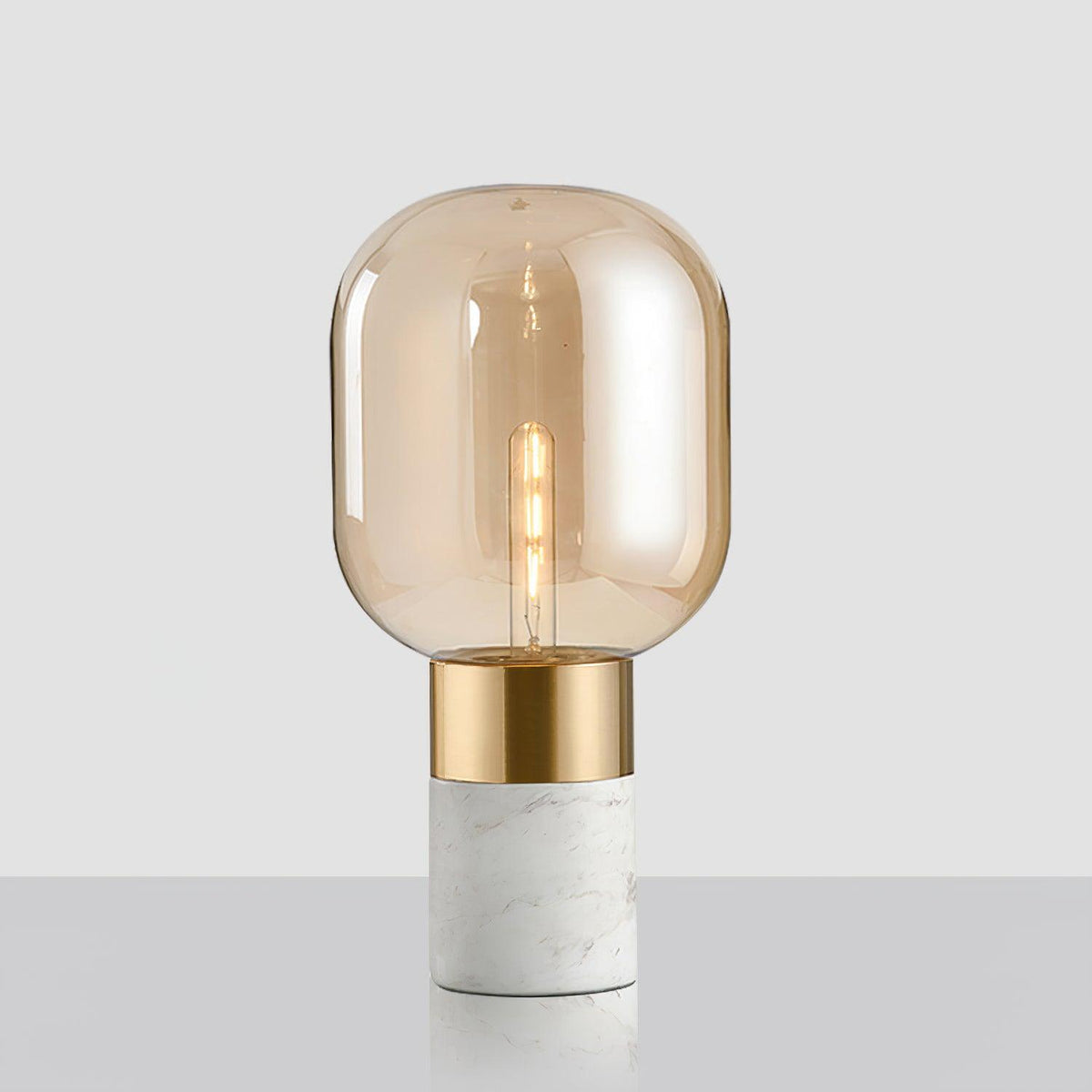 Kavira - Lámpara de Mesa de Mármol Blanco con Globo de Cristal Coñac
