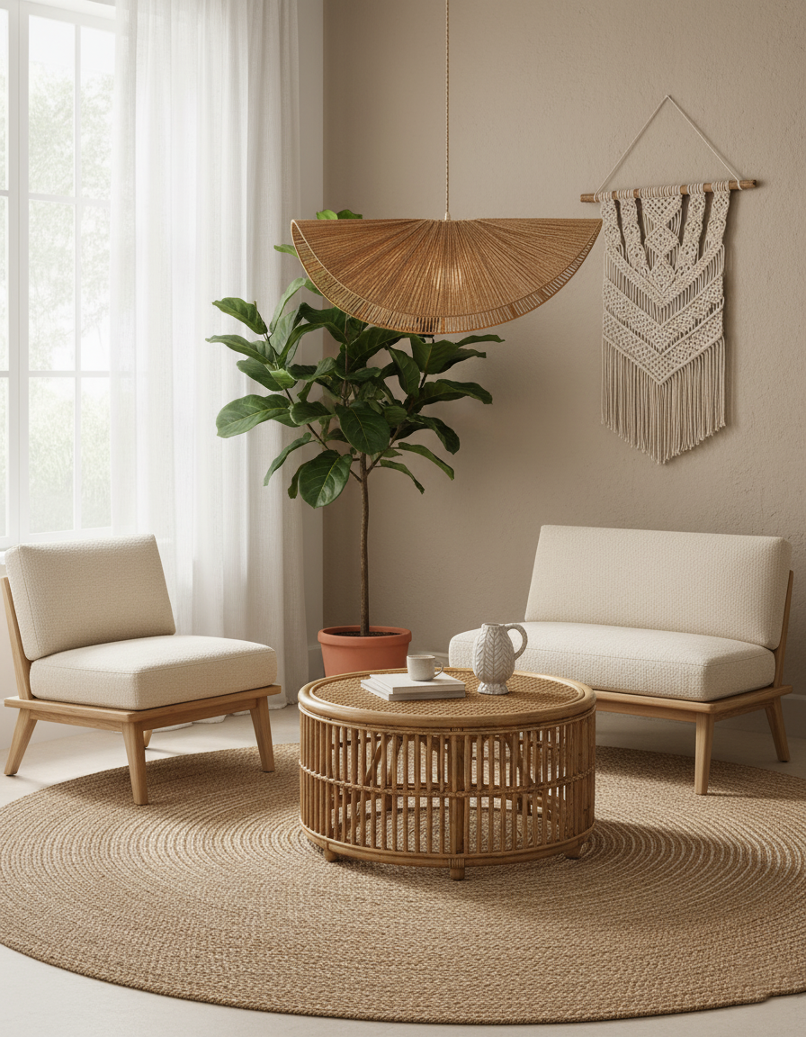 Lámpara colgante sombrero de cuerda Alabrisa sobre una mesa de comedor – imagen 15
