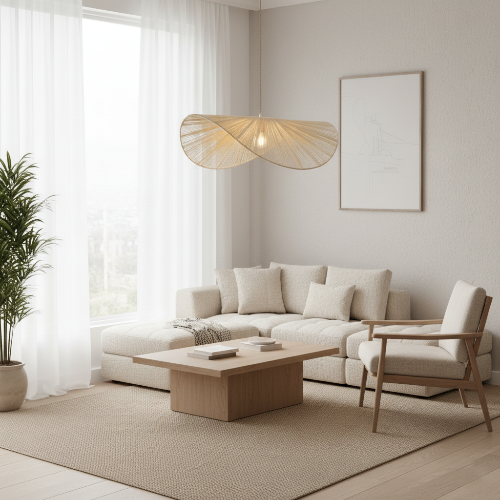 Lámpara colgante sombrero de cuerda Alabrisa sobre una mesa de comedor – imagen 16