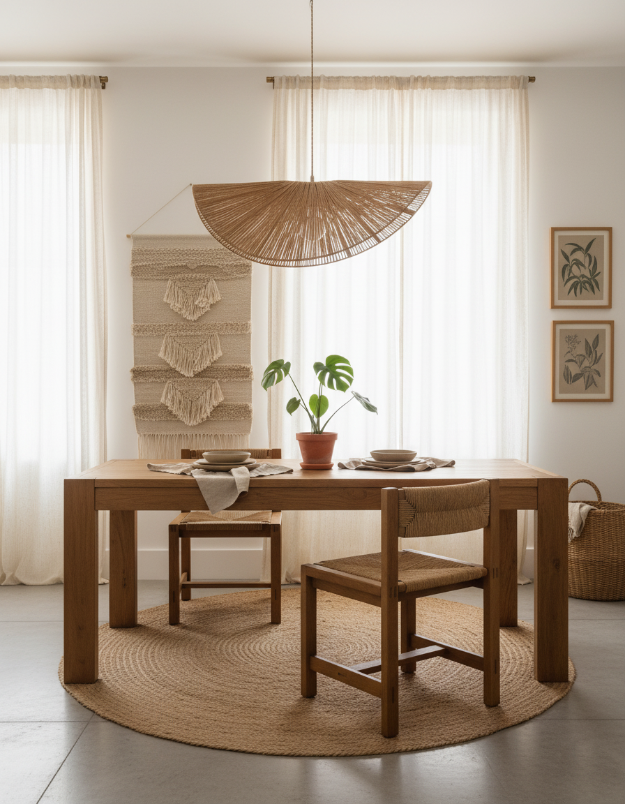 Lámpara colgante sombrero de cuerda Alabrisa sobre una mesa de comedor – imagen 11
