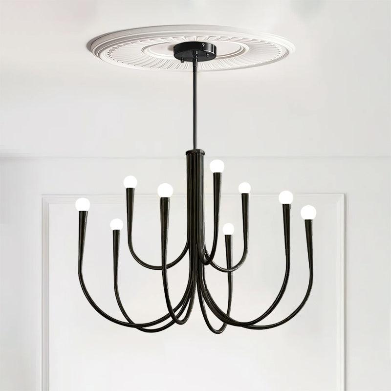 Lámpara de araña de brazos curvos Zarcela – negro, 9 luces · Ø 80 cm