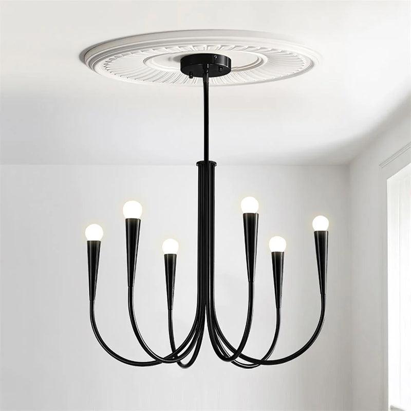 Lámpara de araña de brazos curvos Zarcela – negro, 6 luces · Ø 65 cm