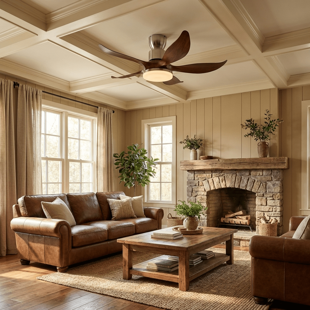 Ventilador de techo con luz Ramaje en un salón natural – imagen 2