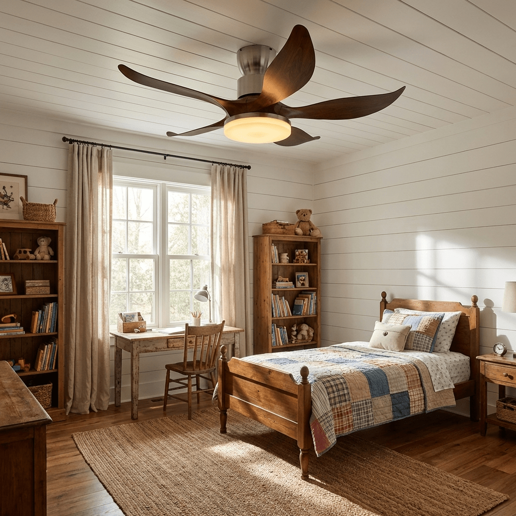 Ventilador de techo con luz Ramaje en un salón natural – imagen 3